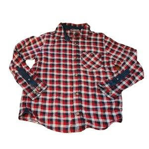 Hanna Andersson Boys Plaid Button Down Shirt Red Blue White Denim Size 130 US 8